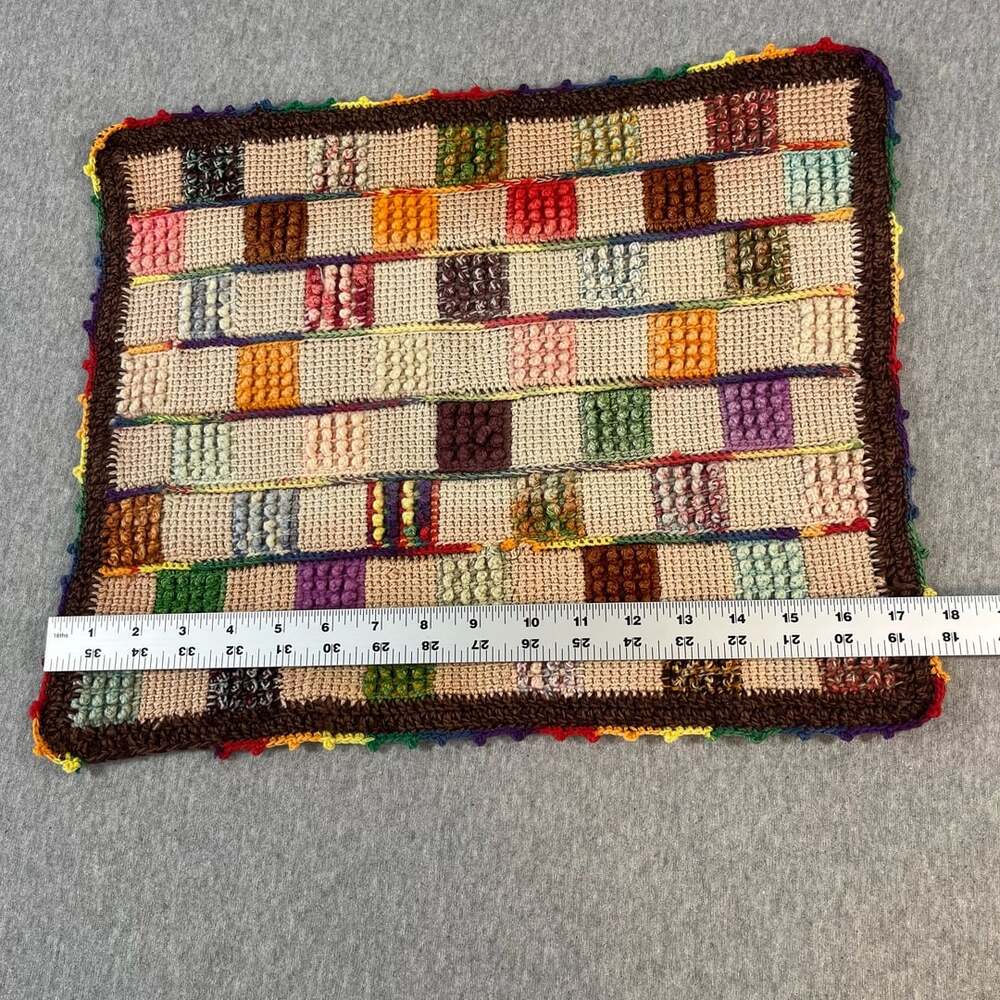 Handmade Crochet Patchwork Blanket Multicolor Throw Rug - Picture 3 of 4